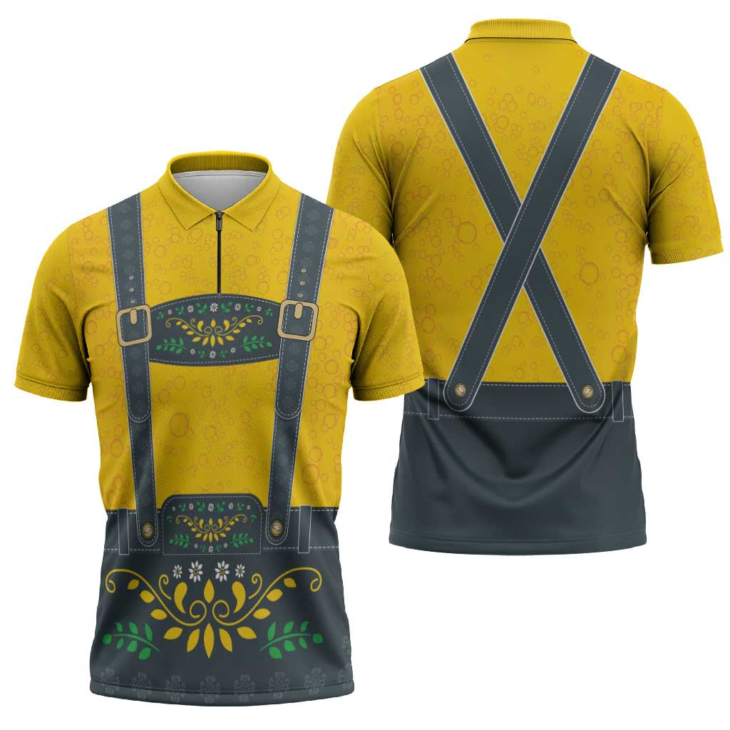 Lederhosen Oktoberfest Zipper Polo Shirt Bavarian Beer Time - Wonder Print Shop