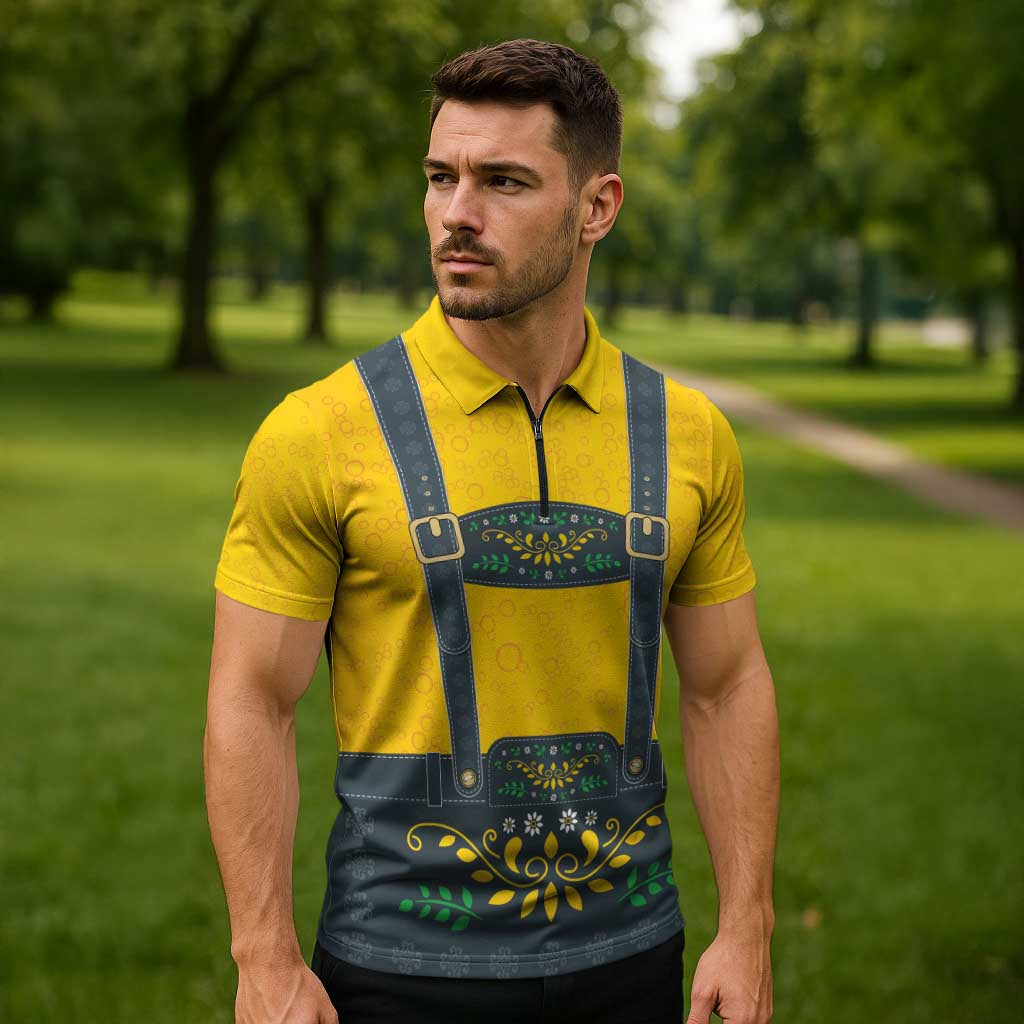 Lederhosen Oktoberfest Zipper Polo Shirt Bavarian Beer Time - Wonder Print Shop