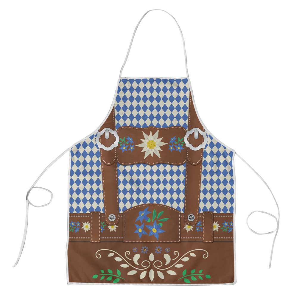 Lederhosen Oktoberfest Apron Blue Edelweiss Floral Polka Dots - Wonder Print Shop