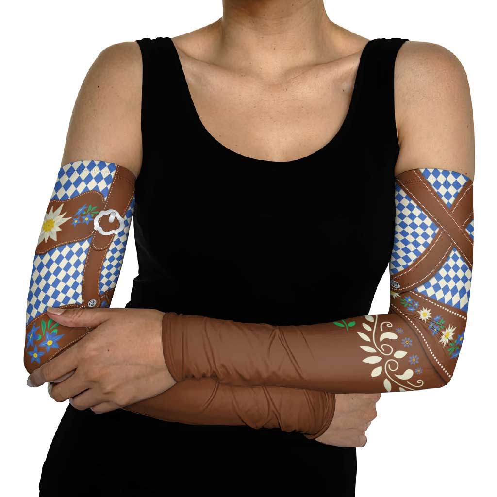 Lederhosen Oktoberfest Arm Sleeves Blue Edelweiss Floral Polka Dots - Wonder Print Shop