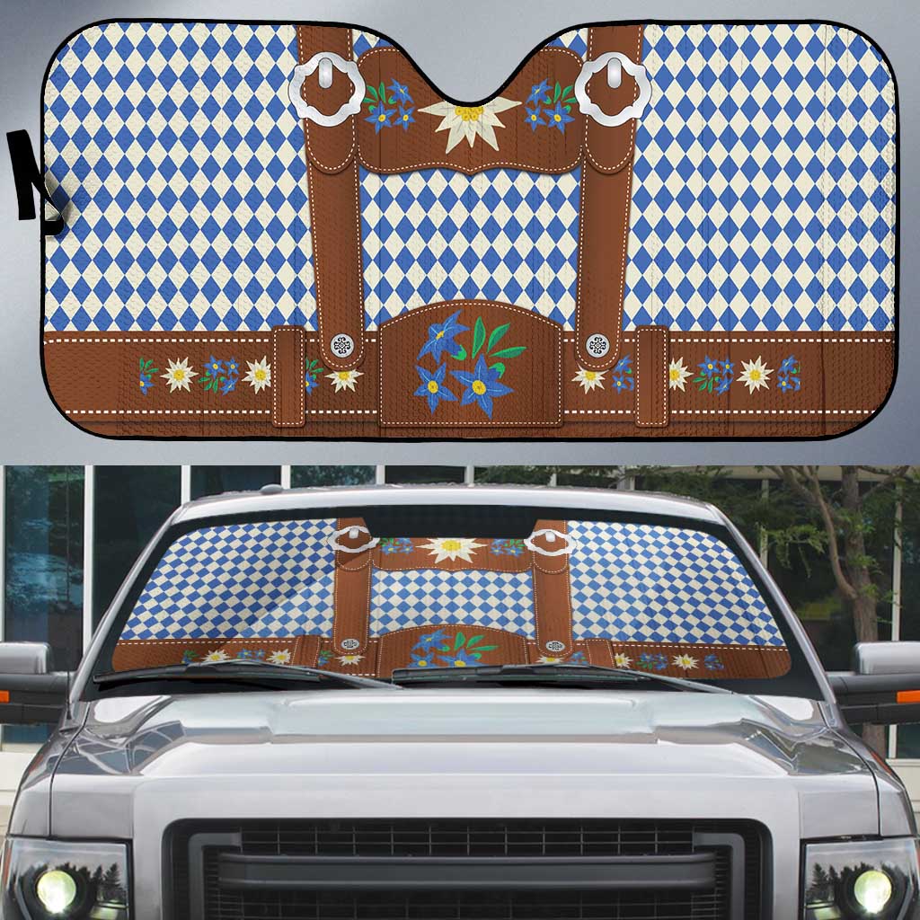 Lederhosen Oktoberfest Auto Sun Shade Blue Edelweiss Floral Polka Dots - Wonder Print Shop