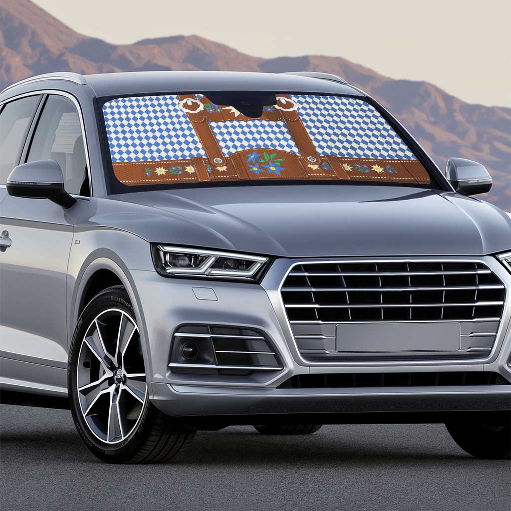 Lederhosen Oktoberfest Auto Sun Shade Blue Edelweiss Floral Polka Dots - Wonder Print Shop