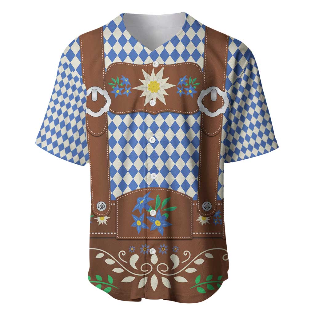 Lederhosen Oktoberfest Baseball Jersey Blue Edelweiss Floral Polka Dots - Wonder Print Shop
