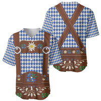 Lederhosen Oktoberfest Baseball Jersey Blue Edelweiss Floral Polka Dots - Wonder Print Shop