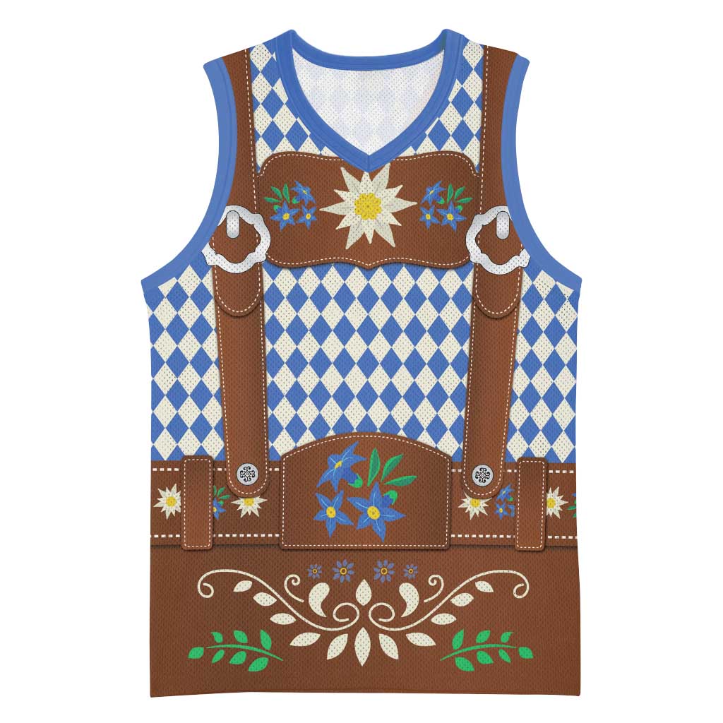 Lederhosen Oktoberfest Basketball Jersey Blue Edelweiss Floral Polka Dots - Wonder Print Shop