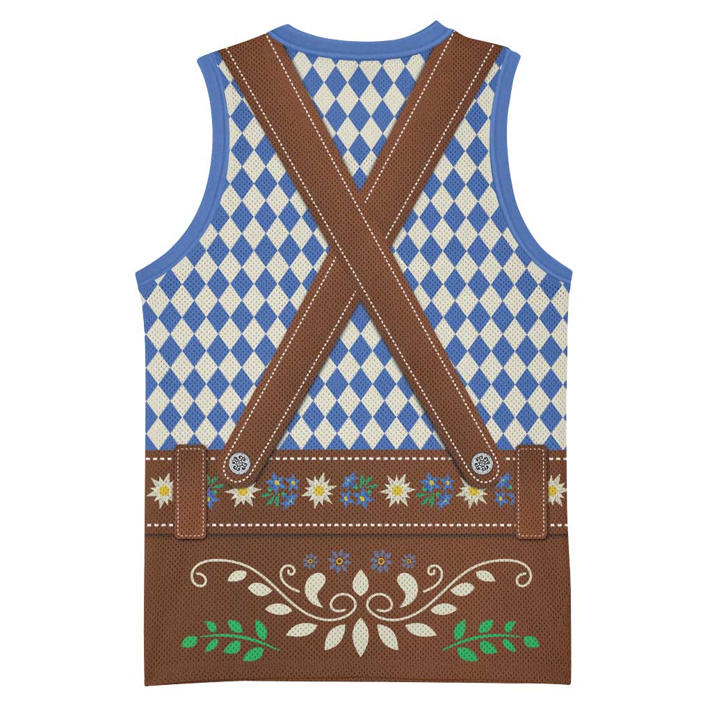 Lederhosen Oktoberfest Basketball Jersey Blue Edelweiss Floral Polka Dots - Wonder Print Shop