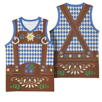 Lederhosen Oktoberfest Basketball Jersey Blue Edelweiss Floral Polka Dots - Wonder Print Shop