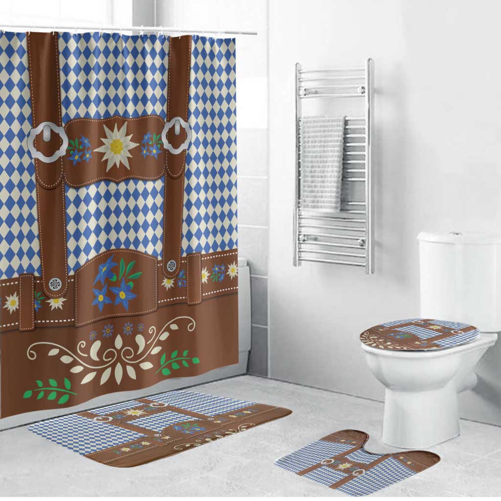 Lederhosen Oktoberfest Bathroom Set Blue Edelweiss Floral Polka Dots - Wonder Print Shop