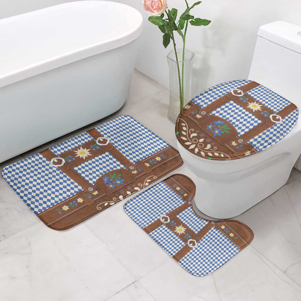 Lederhosen Oktoberfest Bathroom Set Blue Edelweiss Floral Polka Dots - Wonder Print Shop
