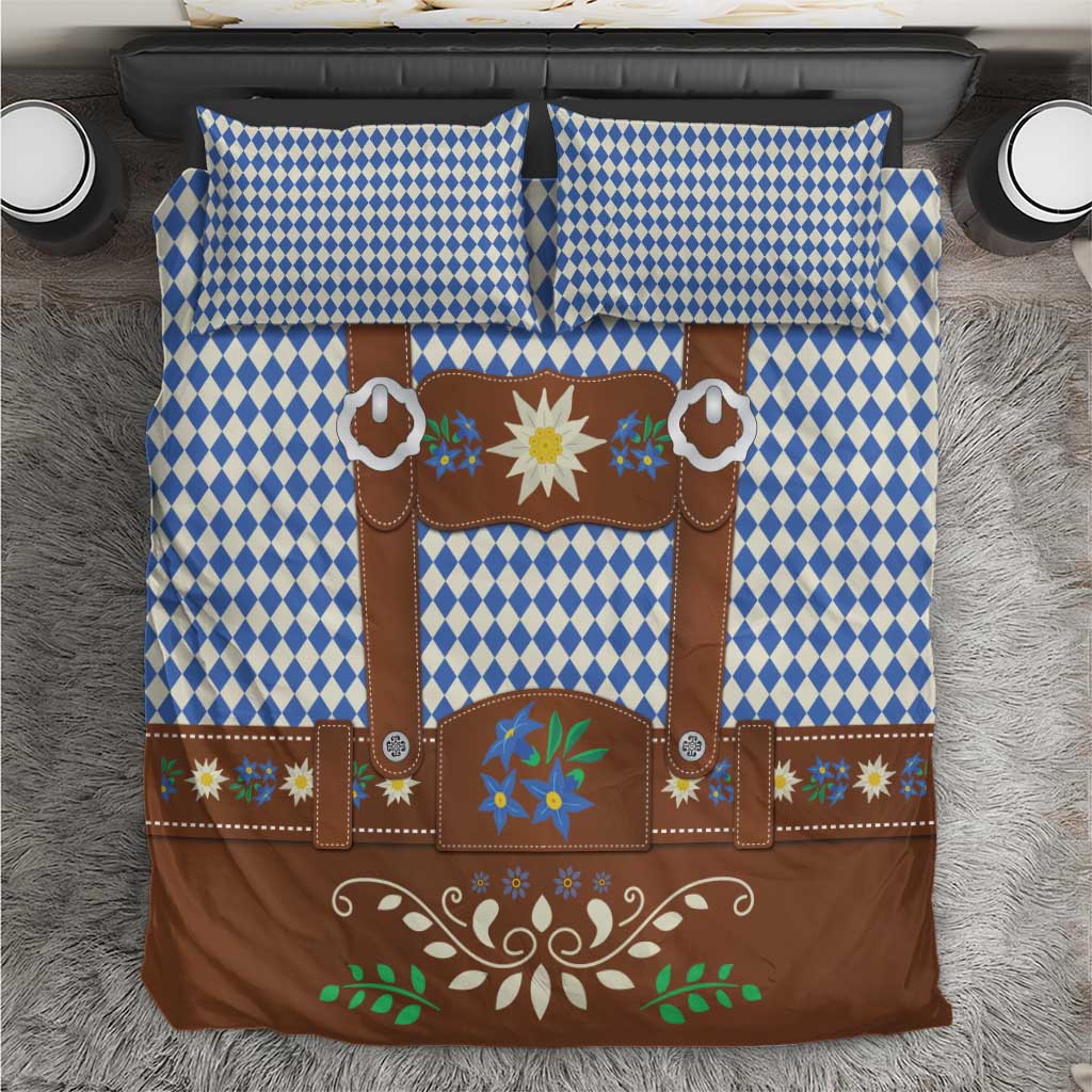 Lederhosen Oktoberfest Bedding Set Blue Edelweiss Floral Polka Dots - Wonder Print Shop