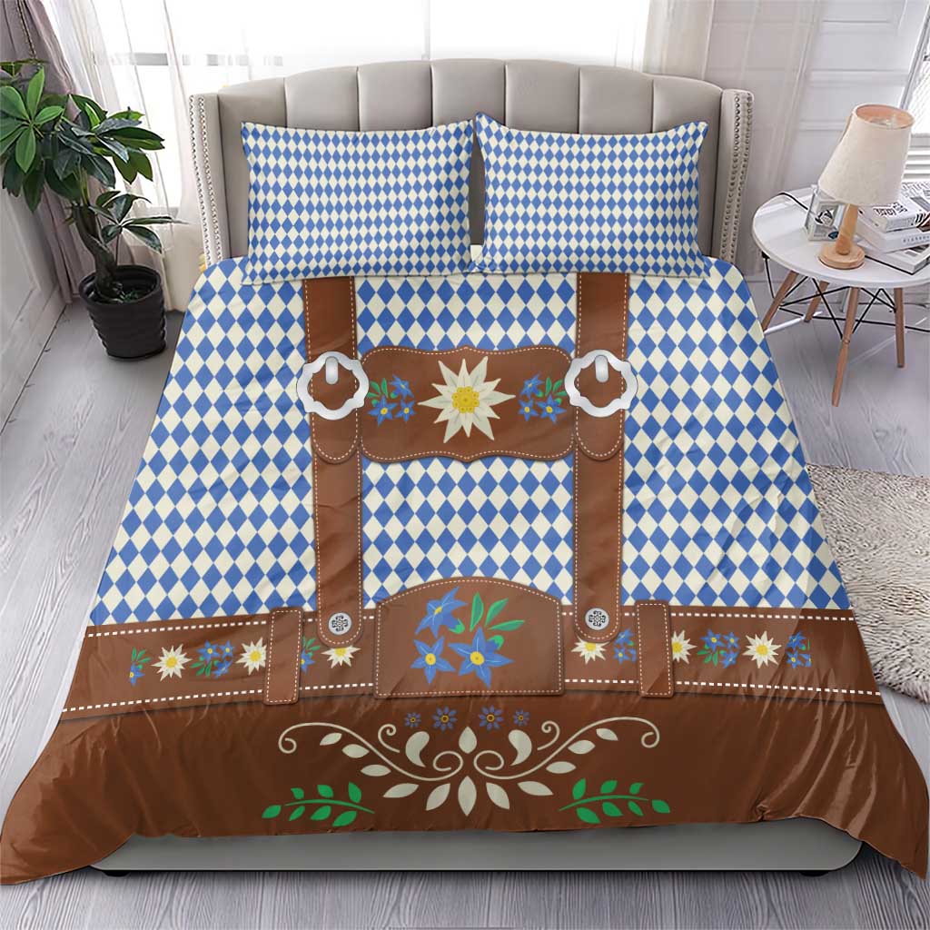 Lederhosen Oktoberfest Bedding Set Blue Edelweiss Floral Polka Dots - Wonder Print Shop