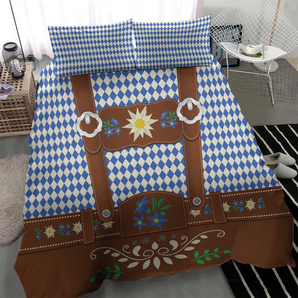 Lederhosen Oktoberfest Bedding Set Blue Edelweiss Floral Polka Dots - Wonder Print Shop