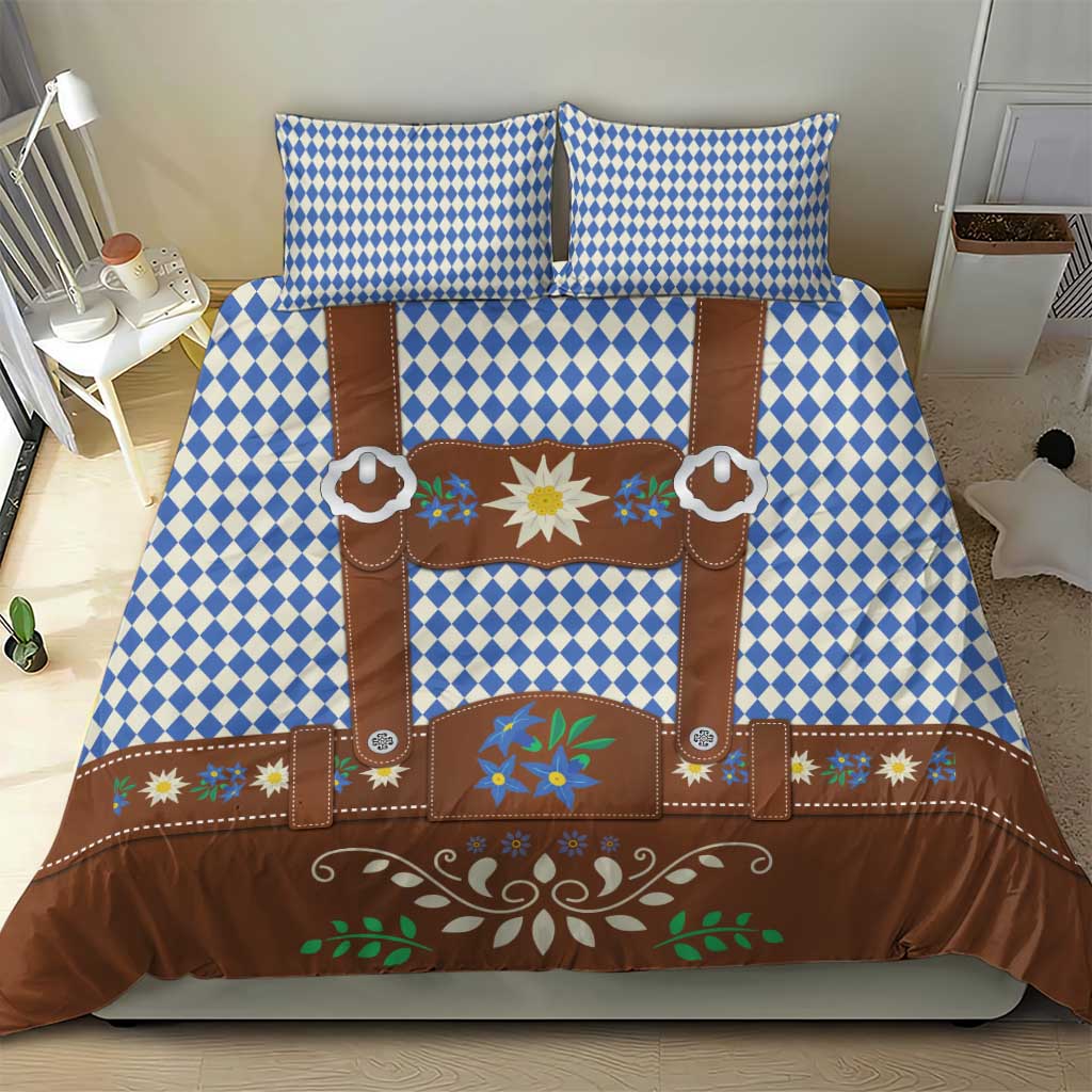 Lederhosen Oktoberfest Bedding Set Blue Edelweiss Floral Polka Dots - Wonder Print Shop
