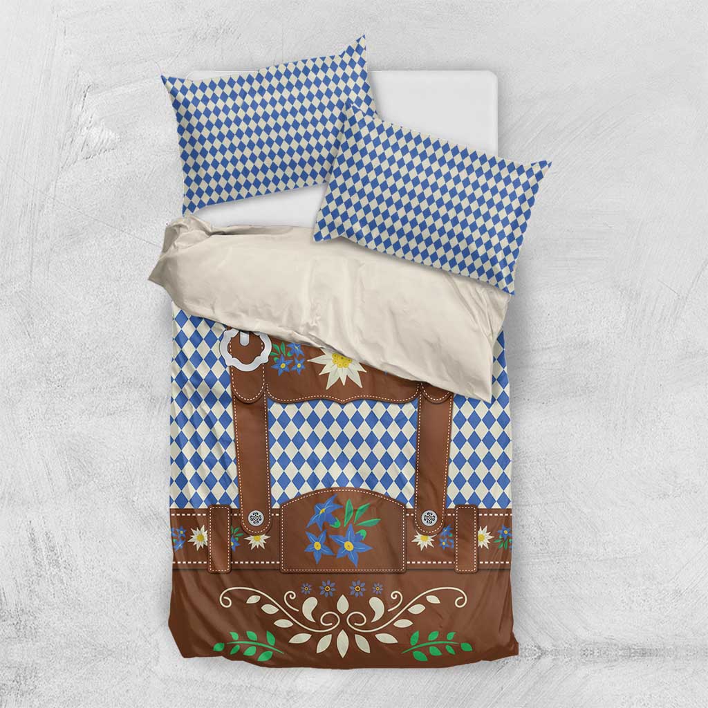 Lederhosen Oktoberfest Bedding Set Blue Edelweiss Floral Polka Dots - Wonder Print Shop