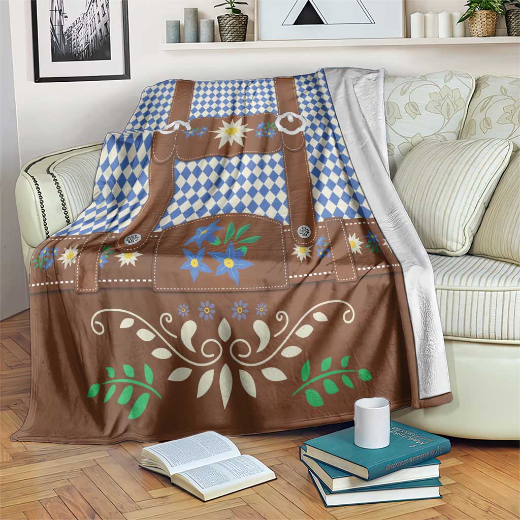 Lederhosen Oktoberfest Blanket Blue Edelweiss Floral Polka Dots - Wonder Print Shop