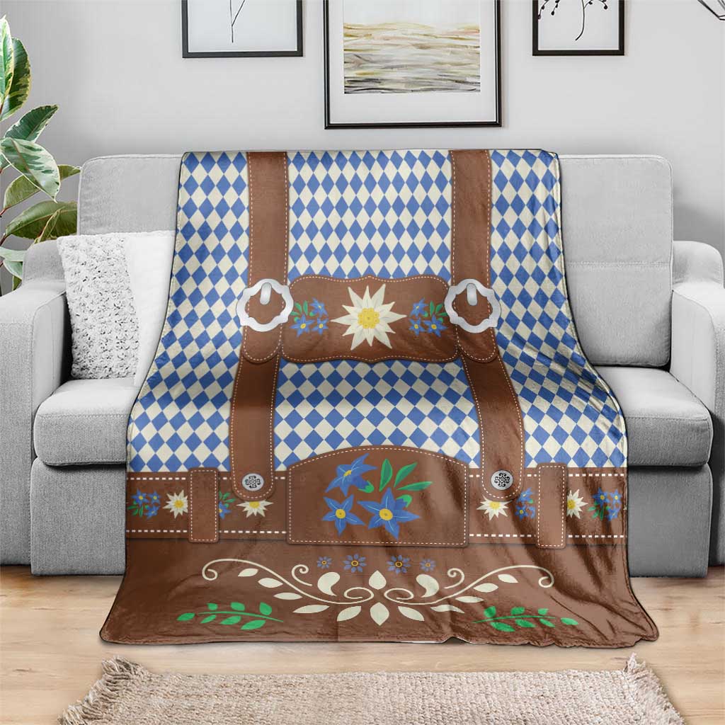 Lederhosen Oktoberfest Blanket Blue Edelweiss Floral Polka Dots - Wonder Print Shop