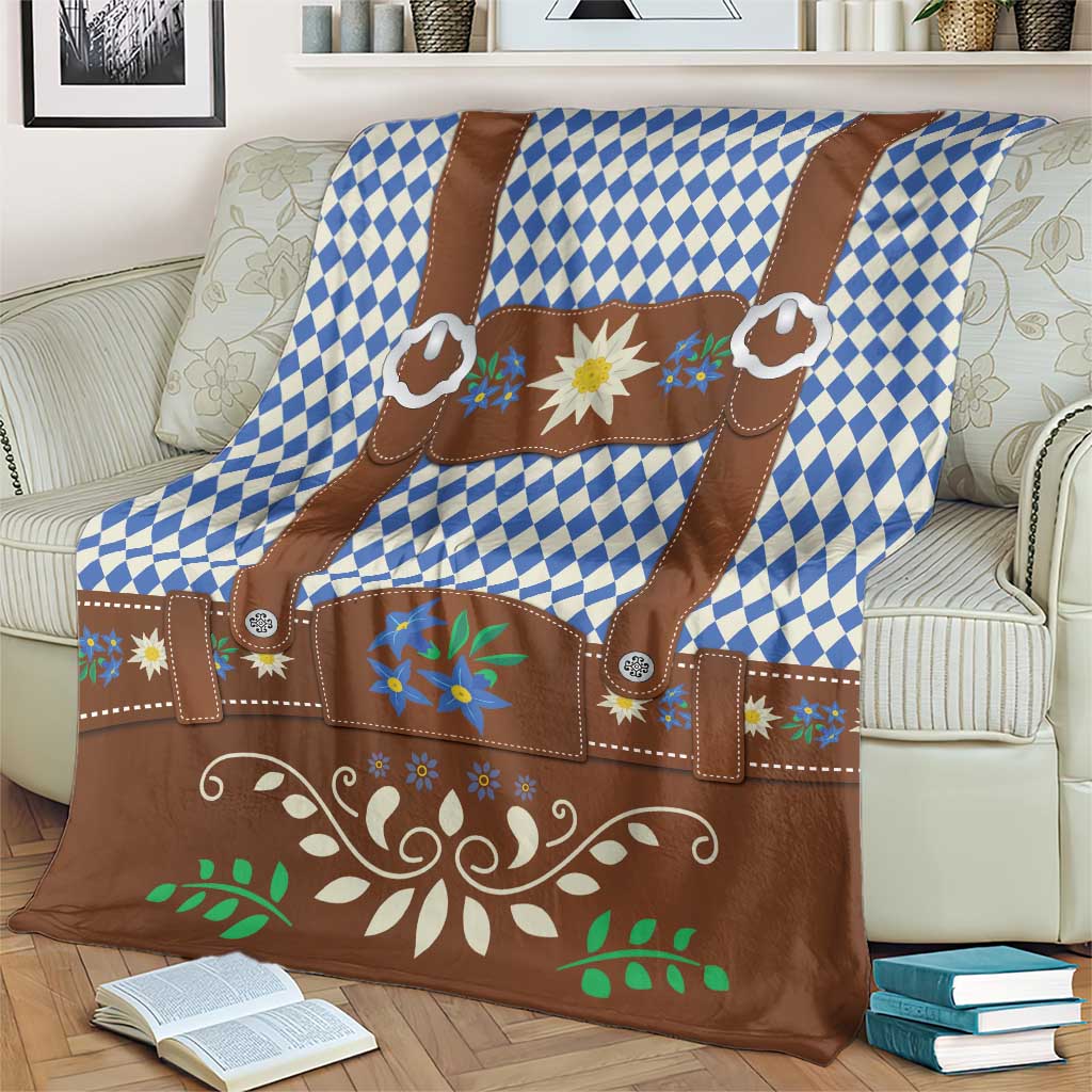 Lederhosen Oktoberfest Blanket Blue Edelweiss Floral Polka Dots - Wonder Print Shop