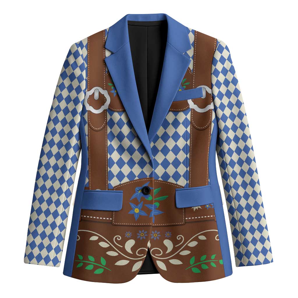 Lederhosen Oktoberfest Blazer Blue Edelweiss Floral Polka Dots - Wonder Print Shop