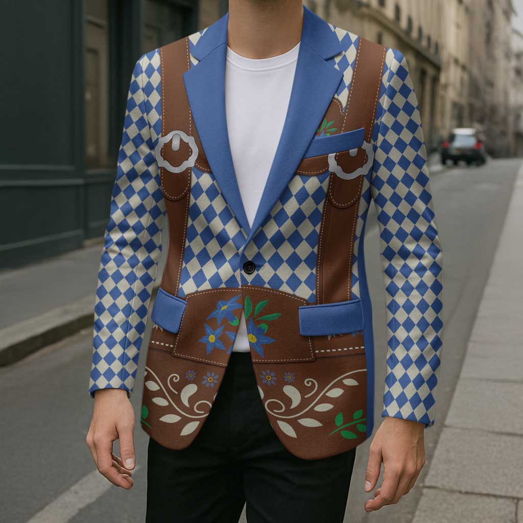 Lederhosen Oktoberfest Blazer Blue Edelweiss Floral Polka Dots - Wonder Print Shop