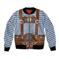 Lederhosen Oktoberfest Bomber Jacket Blue Edelweiss Floral Polka Dots - Wonder Print Shop