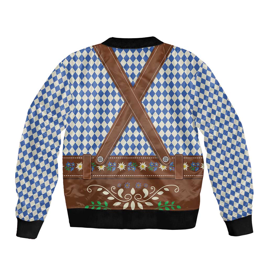 Lederhosen Oktoberfest Bomber Jacket Blue Edelweiss Floral Polka Dots - Wonder Print Shop