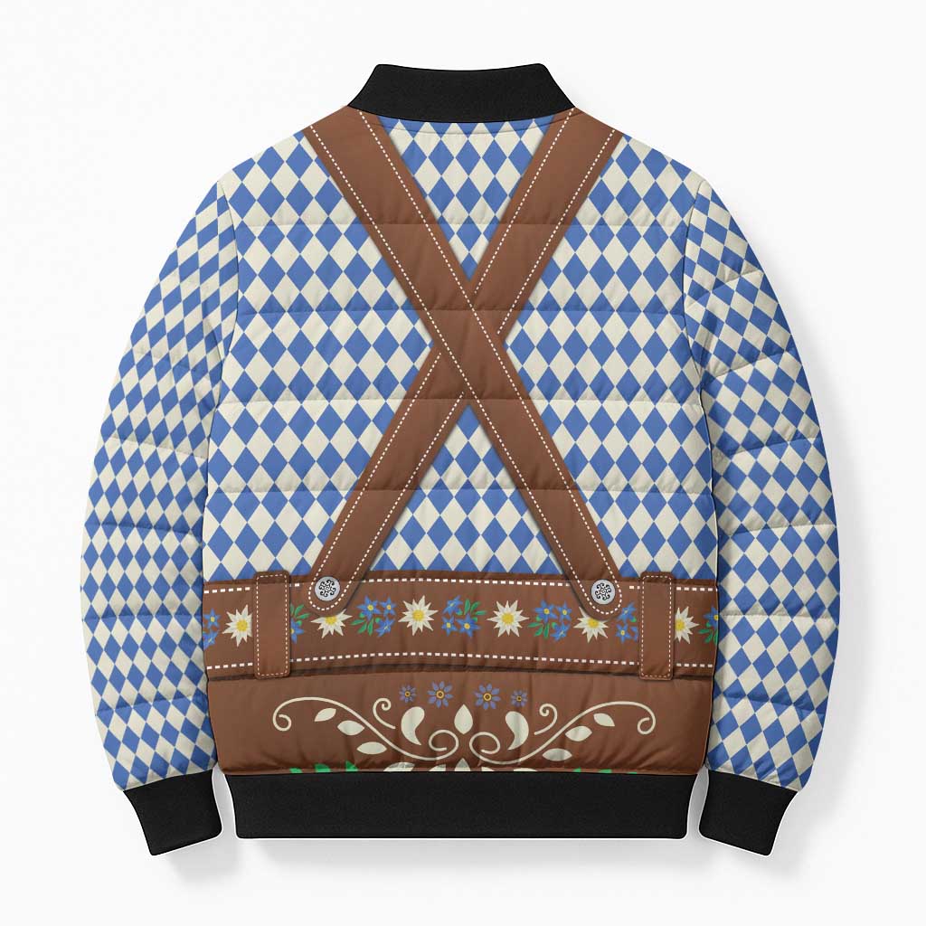 Lederhosen Oktoberfest Bomber Puffer Jacket Blue Edelweiss Floral Polka Dots - Wonder Print Shop