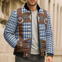 Lederhosen Oktoberfest Bomber Puffer Jacket Blue Edelweiss Floral Polka Dots - Wonder Print Shop