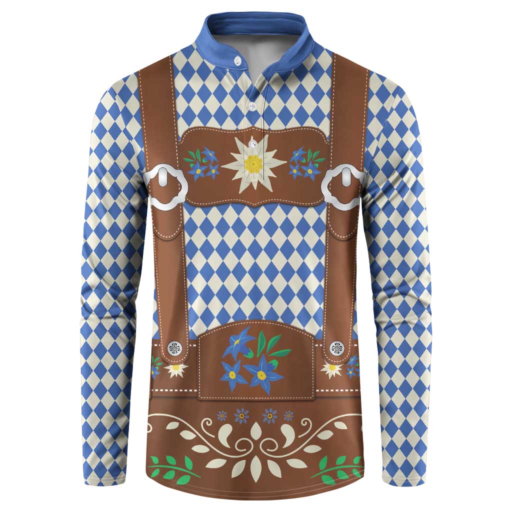 Lederhosen Oktoberfest Button Sweatshirt Blue Edelweiss Floral Polka Dots - Wonder Print Shop