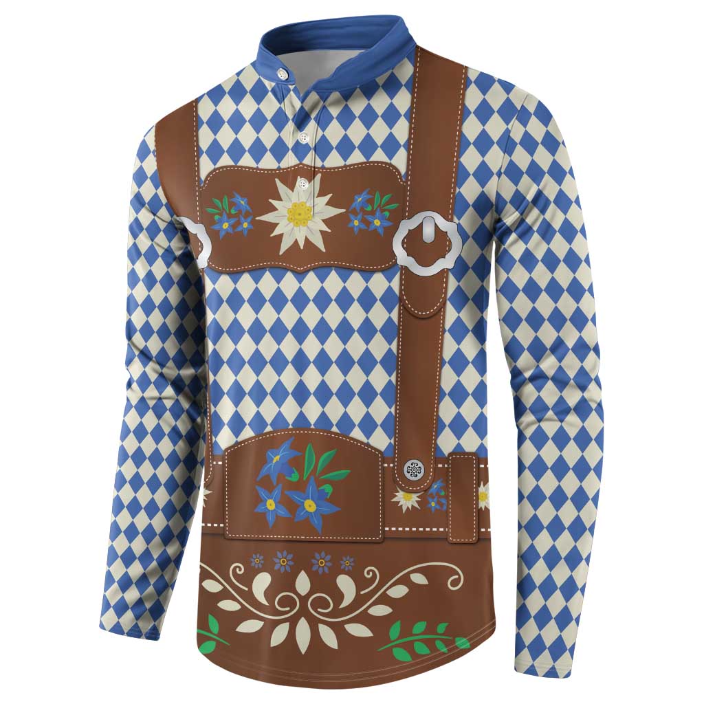 Lederhosen Oktoberfest Button Sweatshirt Blue Edelweiss Floral Polka Dots - Wonder Print Shop