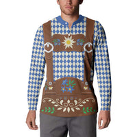 Lederhosen Oktoberfest Button Sweatshirt Blue Edelweiss Floral Polka Dots - Wonder Print Shop