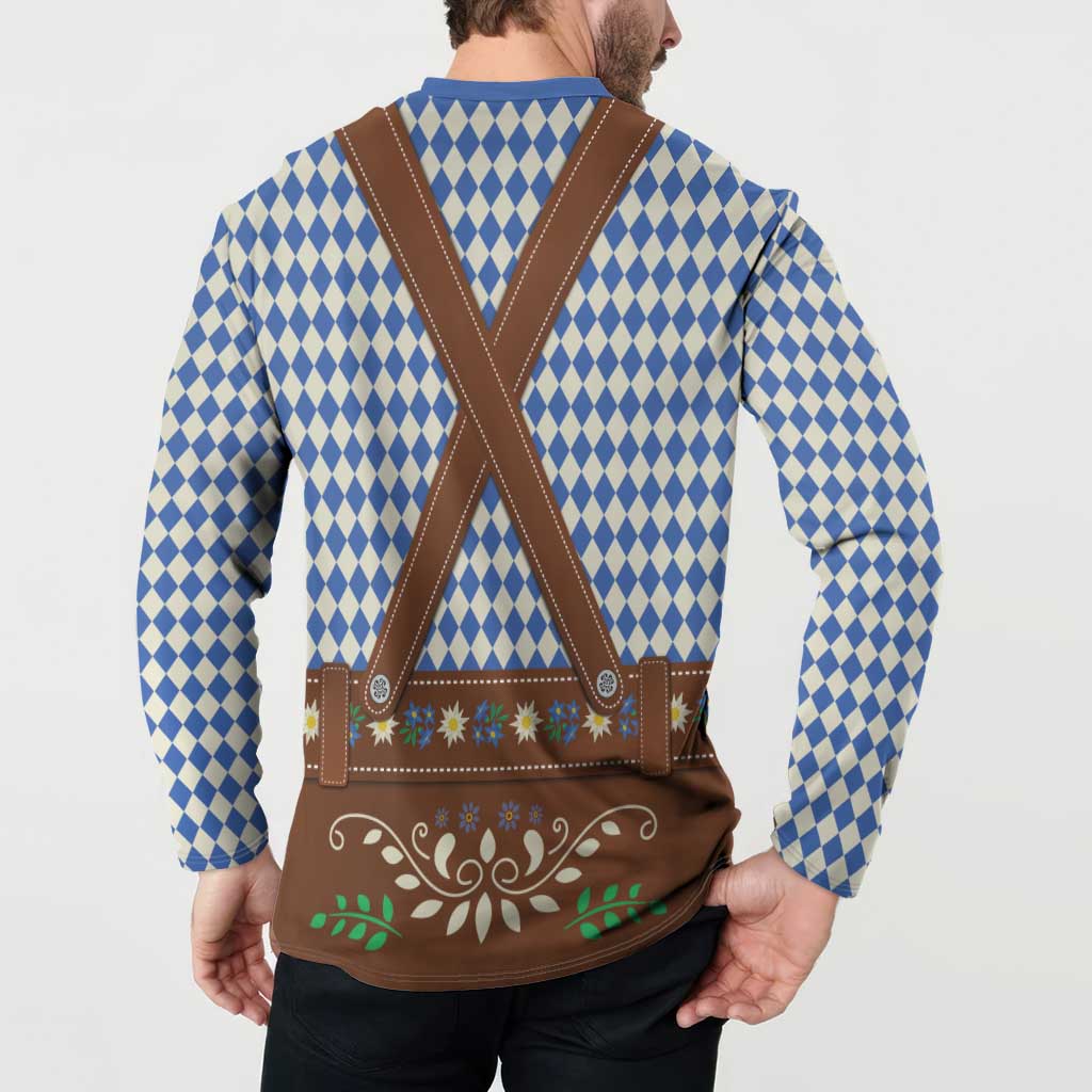 Lederhosen Oktoberfest Button Sweatshirt Blue Edelweiss Floral Polka Dots - Wonder Print Shop