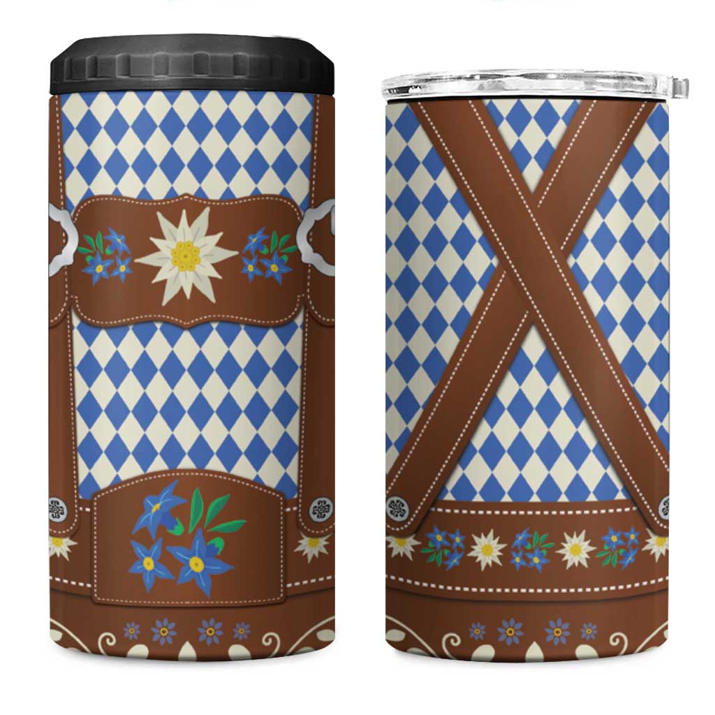 Lederhosen Oktoberfest 4 in 1 Can Cooler Tumbler Blue Edelweiss Floral Polka Dots - Wonder Print Shop