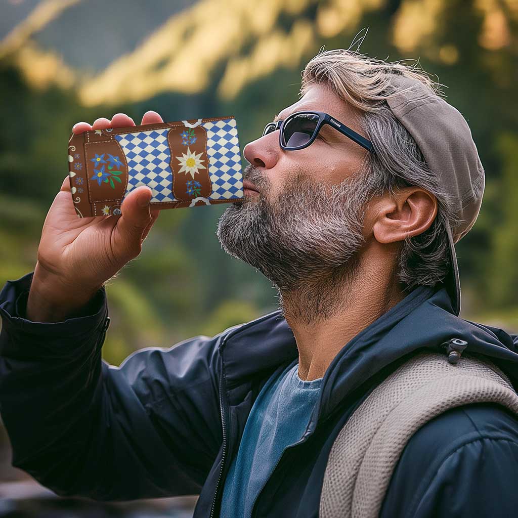 Lederhosen Oktoberfest 4 in 1 Can Cooler Tumbler Blue Edelweiss Floral Polka Dots - Wonder Print Shop