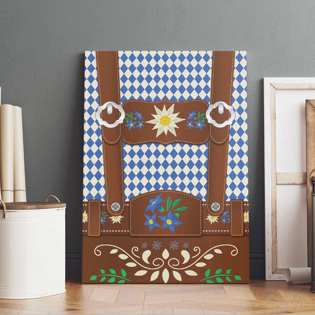 Lederhosen Oktoberfest Canvas Wall Art Blue Edelweiss Floral Polka Dots - Wonder Print Shop