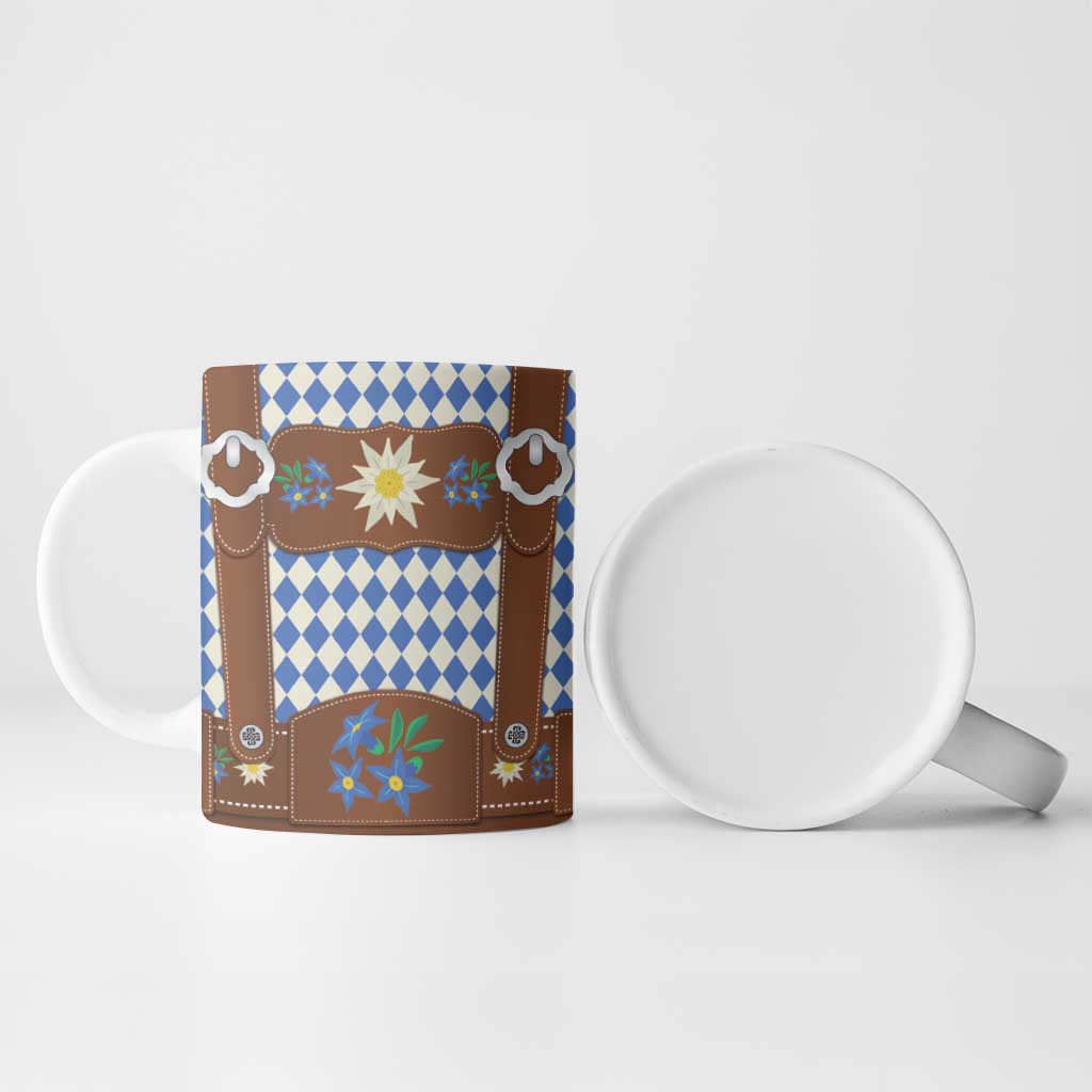 Lederhosen Oktoberfest Ceramic Mug Blue Edelweiss Floral Polka Dots - Wonder Print Shop