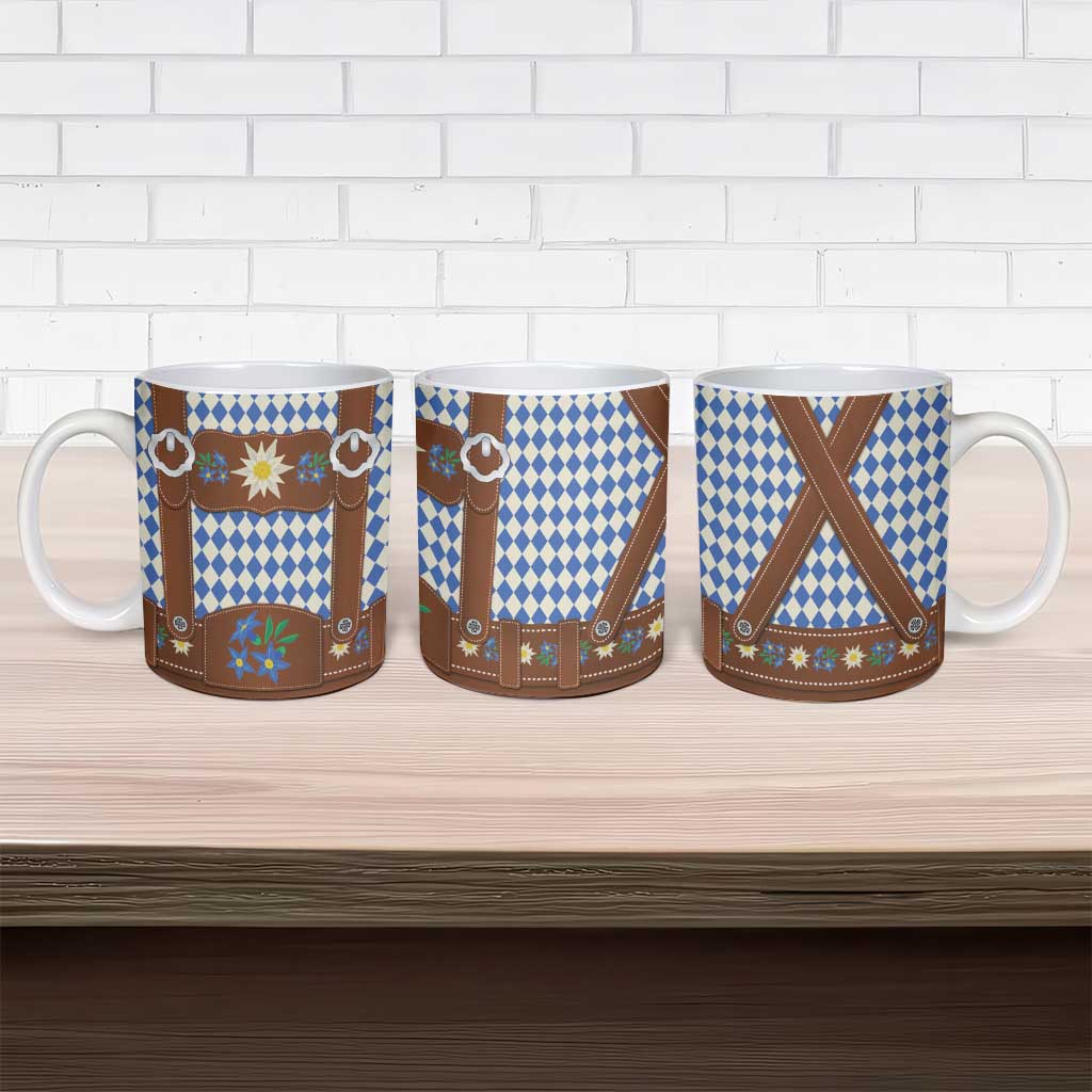 Lederhosen Oktoberfest Ceramic Mug Blue Edelweiss Floral Polka Dots - Wonder Print Shop