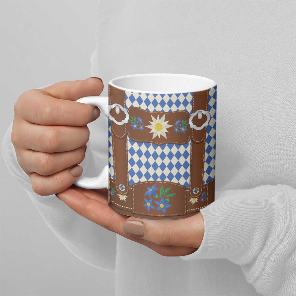 Lederhosen Oktoberfest Ceramic Mug Blue Edelweiss Floral Polka Dots - Wonder Print Shop
