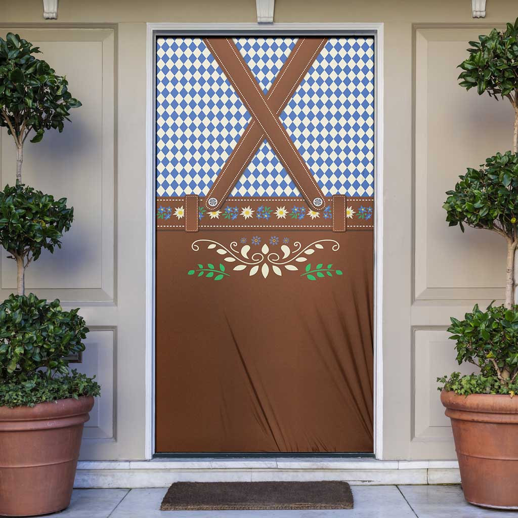 Lederhosen Oktoberfest Door Cover Blue Edelweiss Floral Polka Dots - Wonder Print Shop