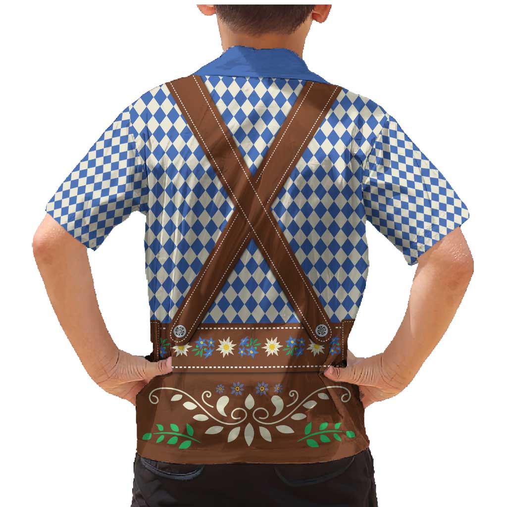 Lederhosen Oktoberfest Family Matching Mermaid Dress and Hawaiian Shirt Blue Edelweiss Floral Polka Dots - Wonder Print Shop