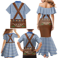 Lederhosen Oktoberfest Family Matching Mermaid Dress and Hawaiian Shirt Blue Edelweiss Floral Polka Dots - Wonder Print Shop