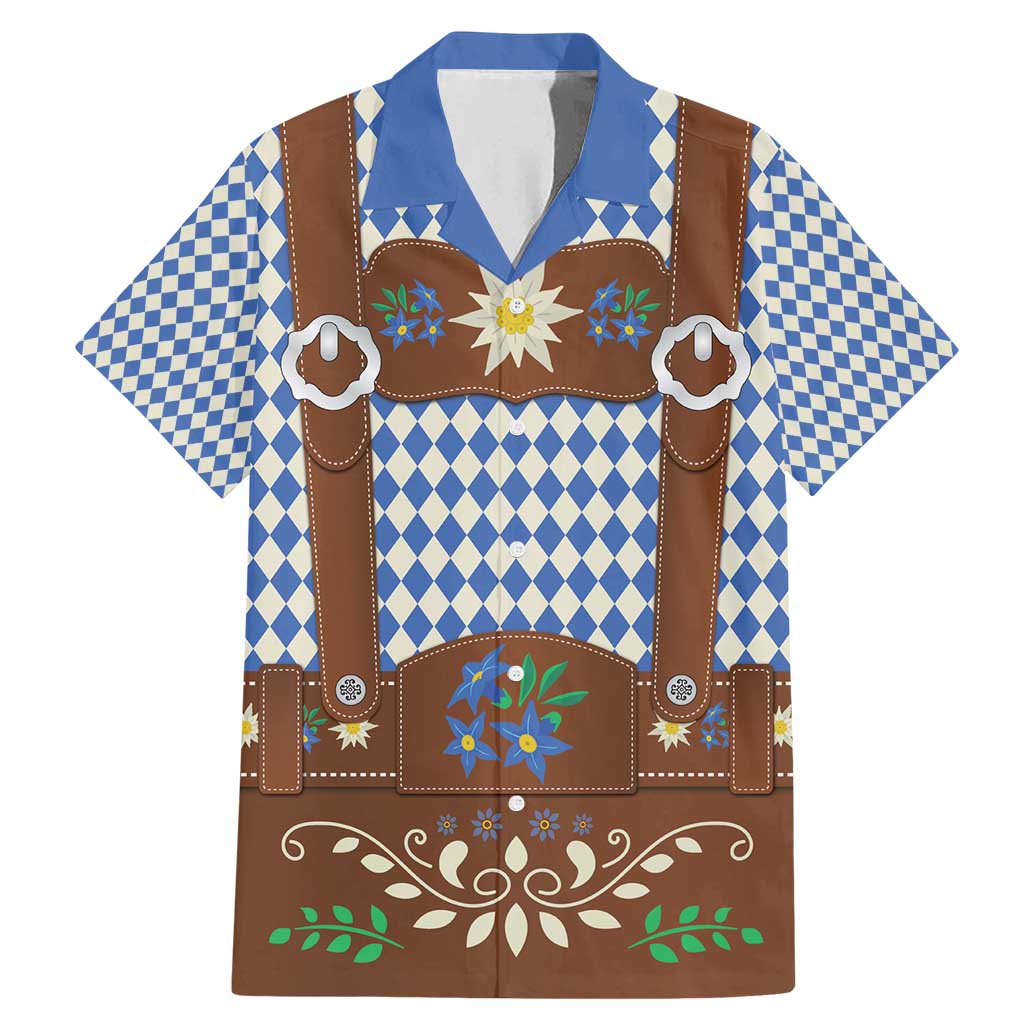 Lederhosen Oktoberfest Family Matching Mermaid Dress and Hawaiian Shirt Blue Edelweiss Floral Polka Dots - Wonder Print Shop