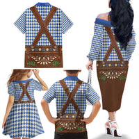 Lederhosen Oktoberfest Family Matching Off The Shoulder Long Sleeve Dress and Hawaiian Shirt Blue Edelweiss Floral Polka Dots - Wonder Print Shop