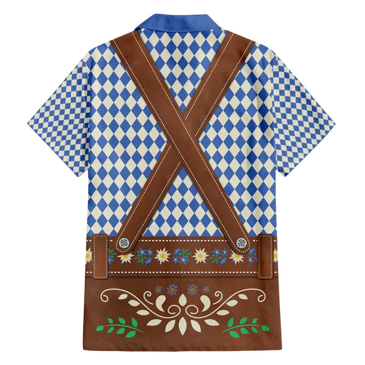 Lederhosen Oktoberfest Family Matching Off The Shoulder Long Sleeve Dress and Hawaiian Shirt Blue Edelweiss Floral Polka Dots - Wonder Print Shop