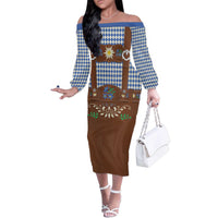 Lederhosen Oktoberfest Family Matching Off The Shoulder Long Sleeve Dress and Hawaiian Shirt Blue Edelweiss Floral Polka Dots - Wonder Print Shop