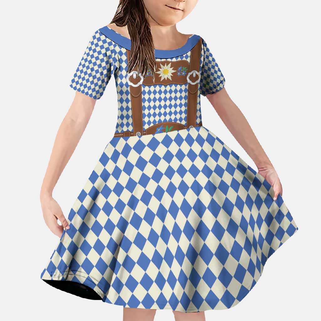 Lederhosen Oktoberfest Family Matching Off Shoulder Maxi Dress and Hawaiian Shirt Blue Edelweiss Floral Polka Dots - Wonder Print Shop
