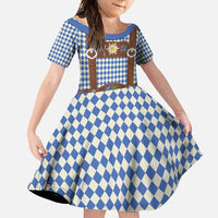 Lederhosen Oktoberfest Family Matching Off Shoulder Maxi Dress and Hawaiian Shirt Blue Edelweiss Floral Polka Dots - Wonder Print Shop
