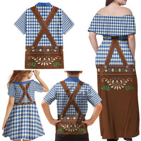 Lederhosen Oktoberfest Family Matching Off Shoulder Maxi Dress and Hawaiian Shirt Blue Edelweiss Floral Polka Dots - Wonder Print Shop