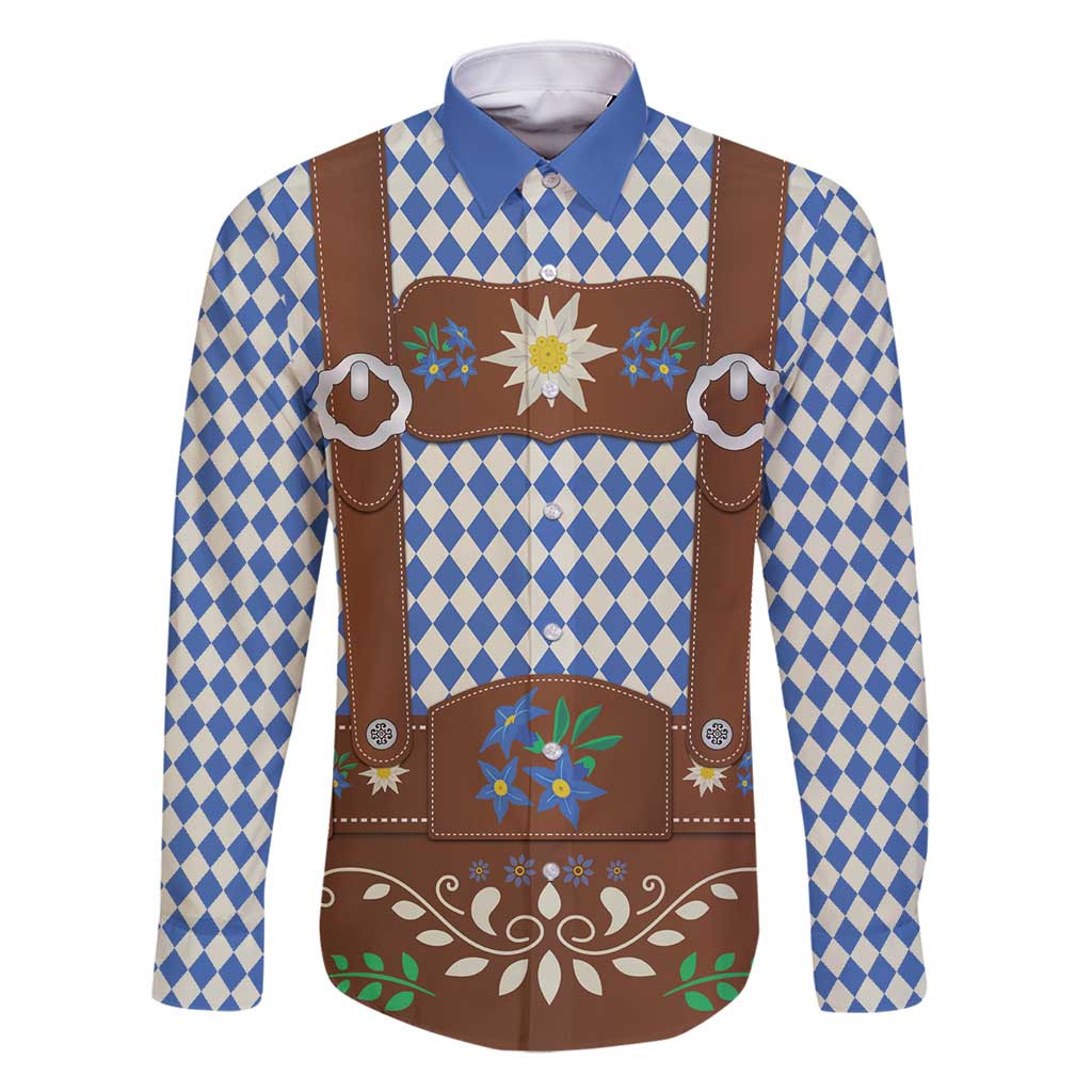 Lederhosen Oktoberfest Family Matching Off Shoulder Maxi Dress and Hawaiian Shirt Blue Edelweiss Floral Polka Dots - Wonder Print Shop