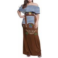 Lederhosen Oktoberfest Family Matching Off Shoulder Maxi Dress and Hawaiian Shirt Blue Edelweiss Floral Polka Dots - Wonder Print Shop