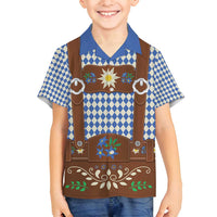 Lederhosen Oktoberfest Family Matching Off Shoulder Maxi Dress and Hawaiian Shirt Blue Edelweiss Floral Polka Dots - Wonder Print Shop